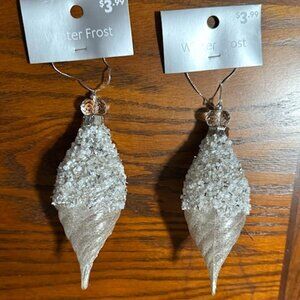 NWT Two At Home Winter Frost White and Silver Beaded Finial Christmas Ornaments